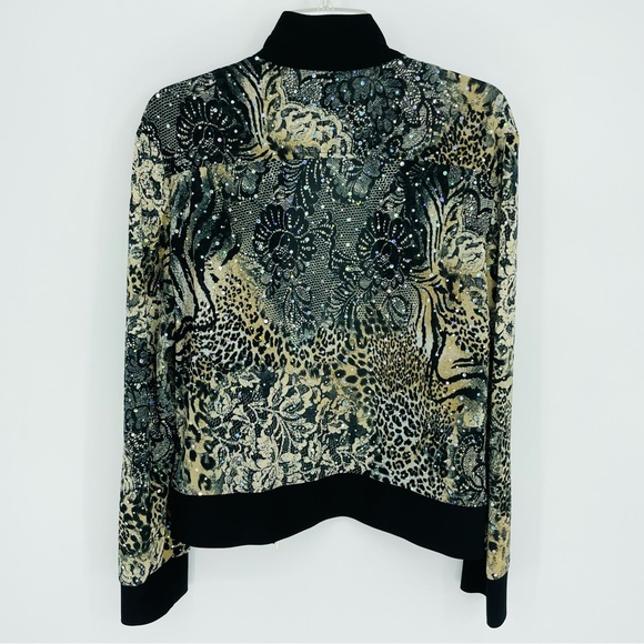Joseph Ribkoff Animal Sequened Jacket Sheer Long Sleeve Stretch Embellished Top - Picture 5 of 16